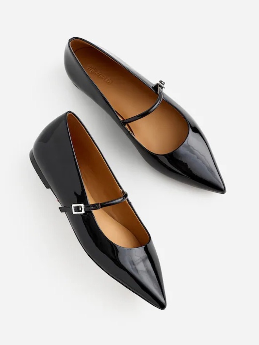 Madewell Elsie Black Patent Pointed Mary Jane Flats